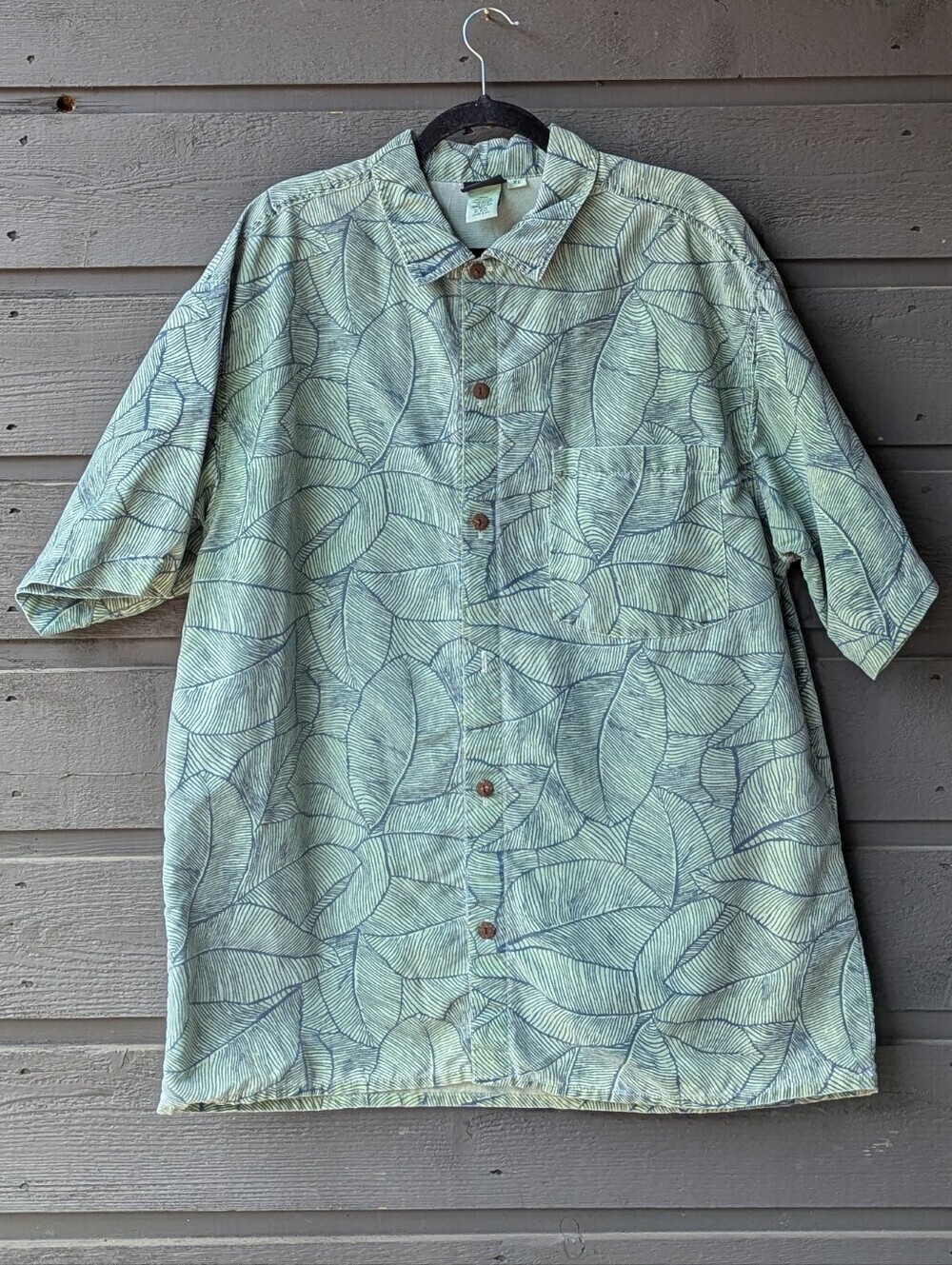 VTG 90s Gramicci Botanical Leaf Print Short Sleeve 100% Nylon Camp Shirt Size XL
